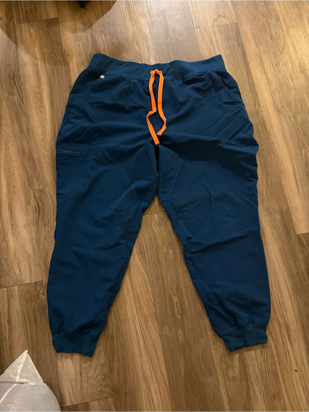 Figs Navy Blue Jogger Scrub Pants with Orange Drawstring